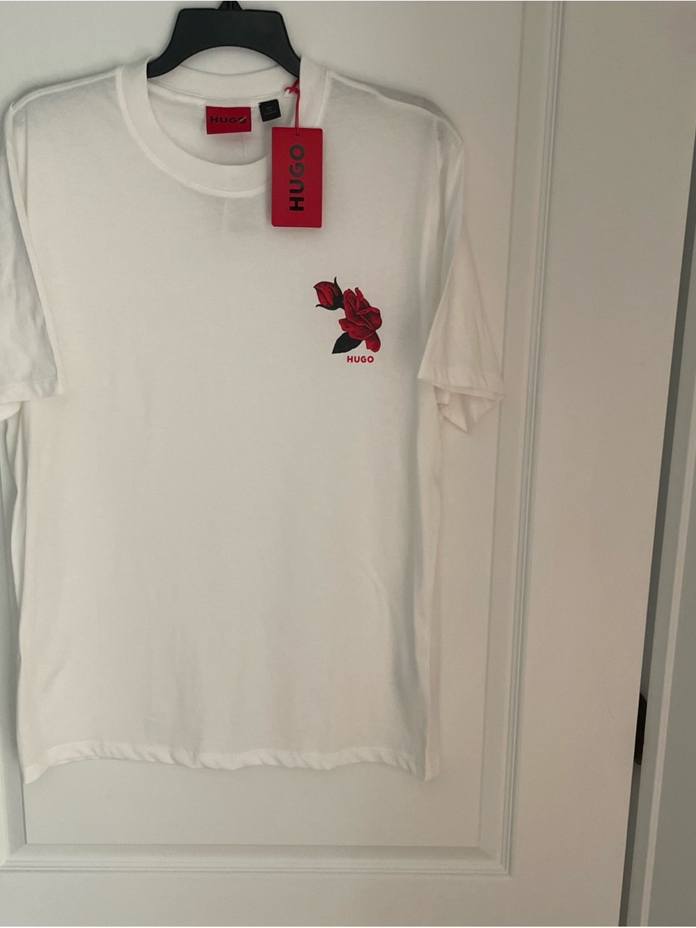 HUGO BOSS Shirt Large Dikerd Floral Logo T-Shirt Graphic T-Shirt White New